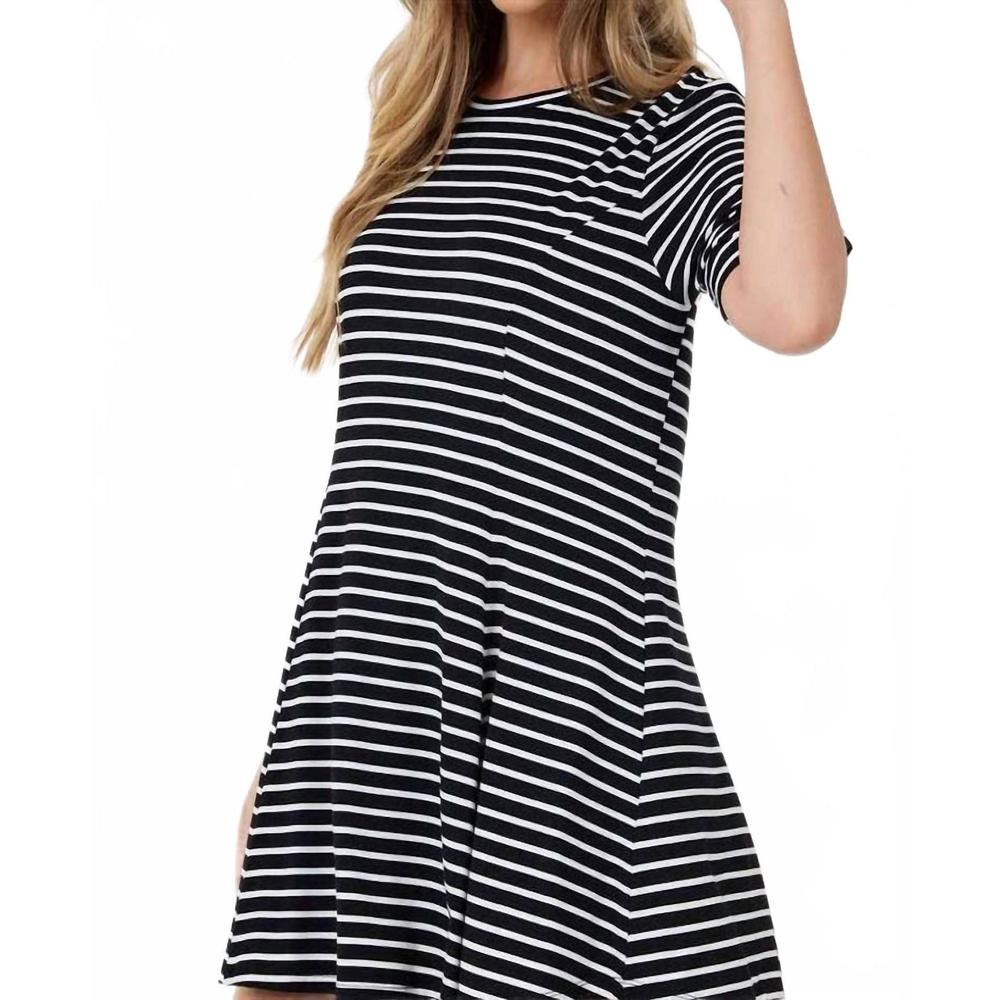 NEW SHOP BASIC short sleeve round neck stripe tunic top in black